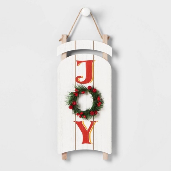 🆕 Rare Target Wondershop Wood Sled Joy Wreath Wall Sign Christmas Holiday Decor - Picture 7 of 8